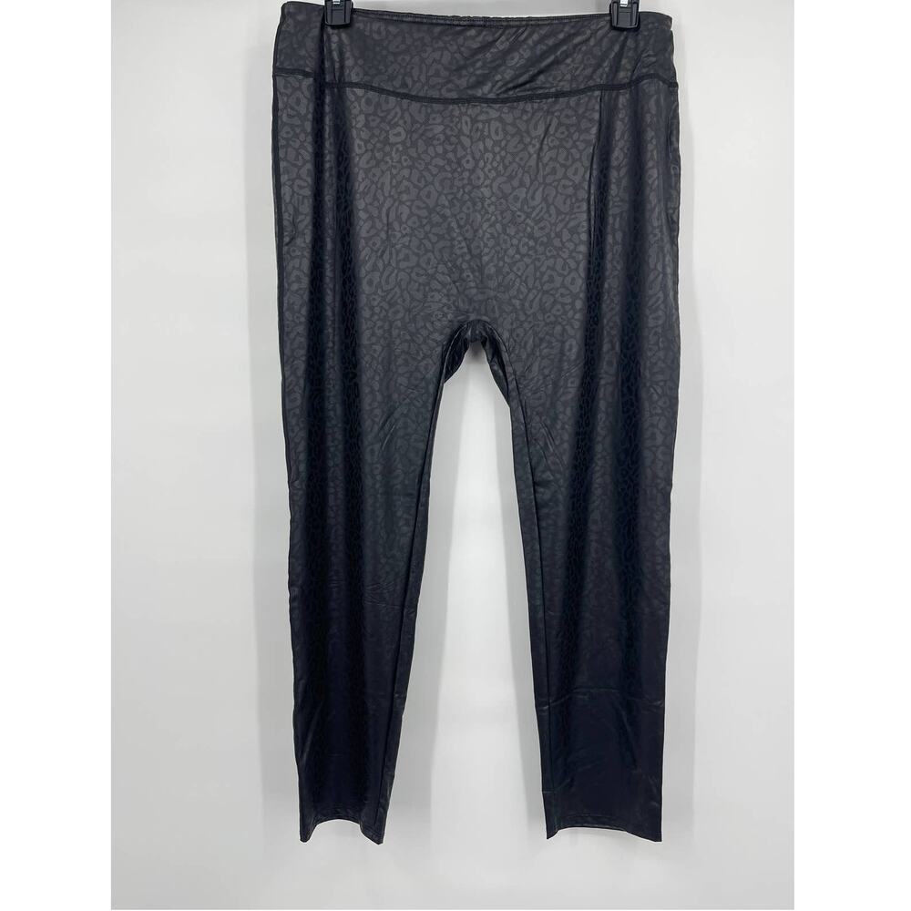 Kyoyo Active Womens Black Pleather Textured Leggings NEW 3XL